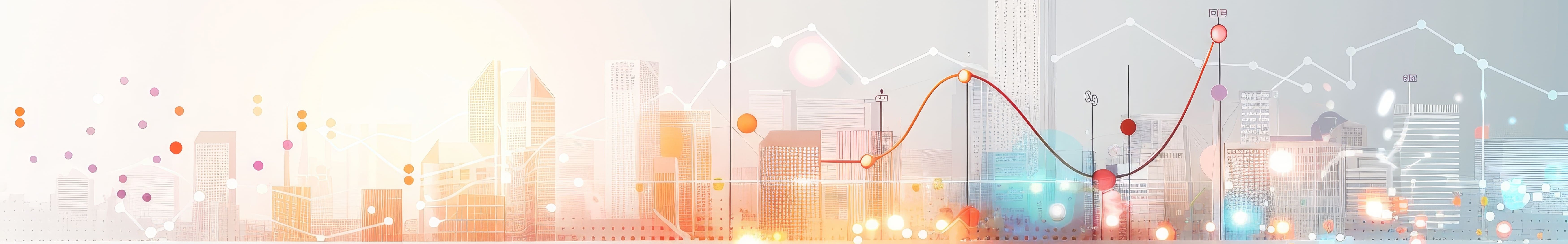 都市のシルエットと折れ線グラフ